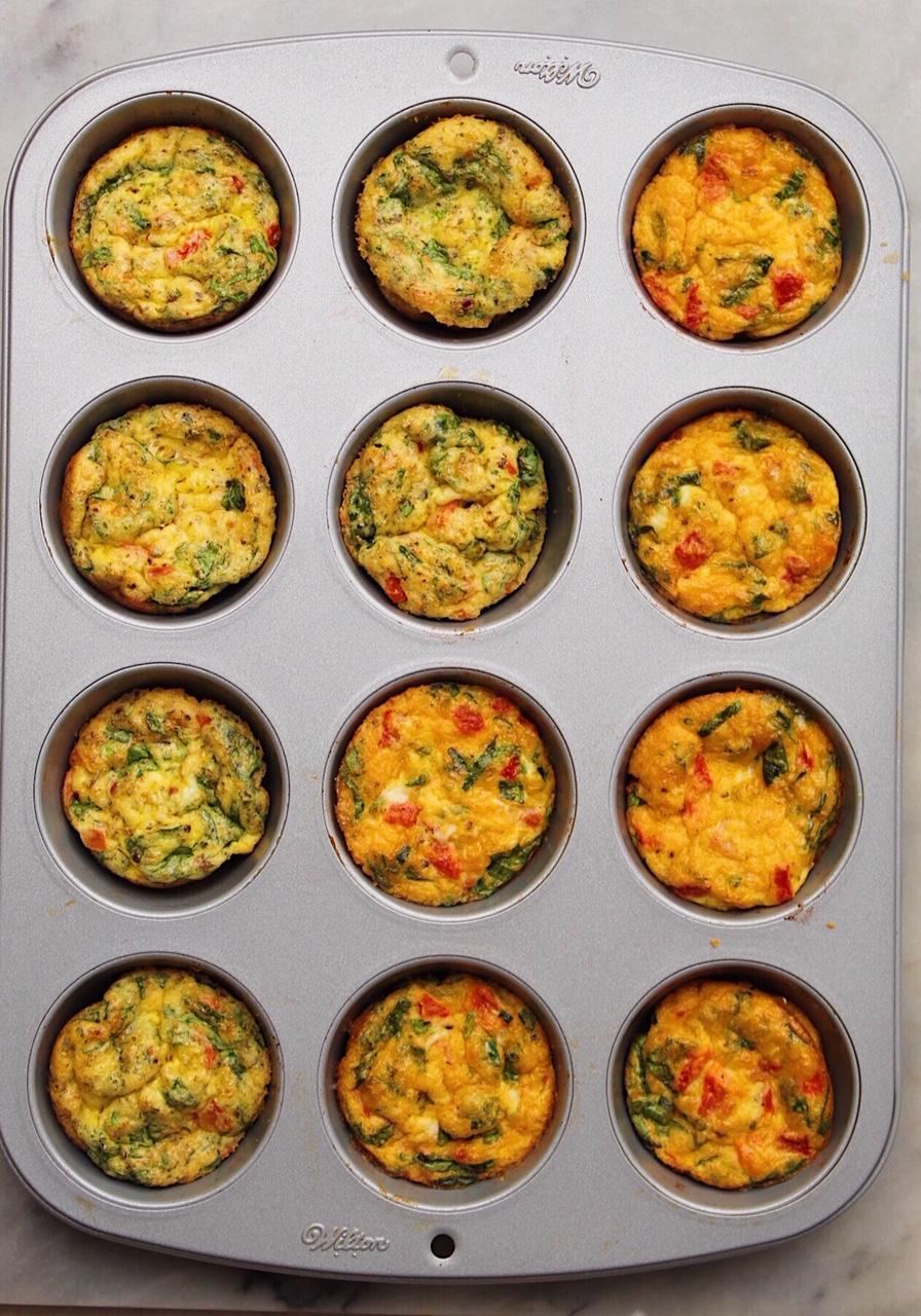 Spicy Cheddar Egg Muffins with Roasted Red Peppers & Spinach - Cuisine ...