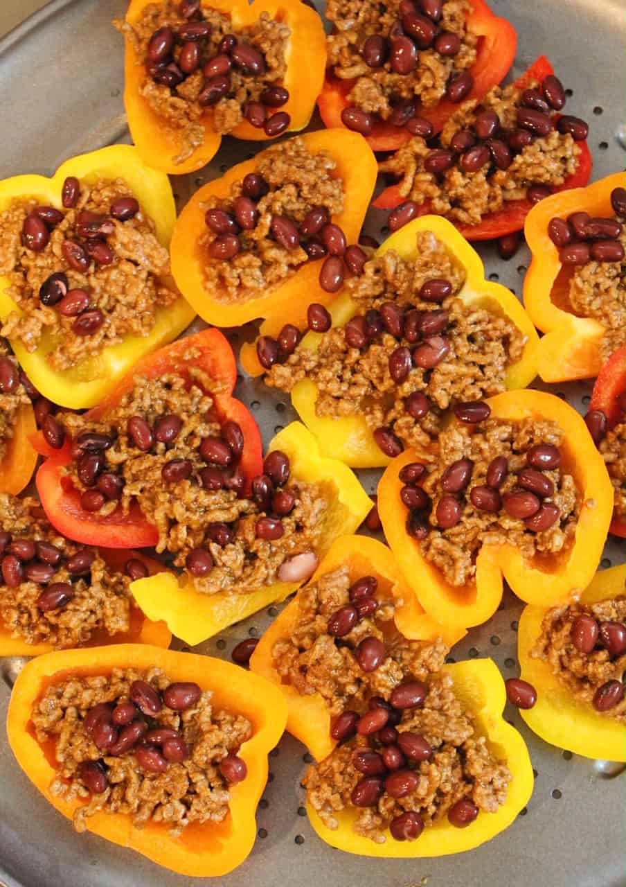 Ground beef and bean stuffed pepper nachos.