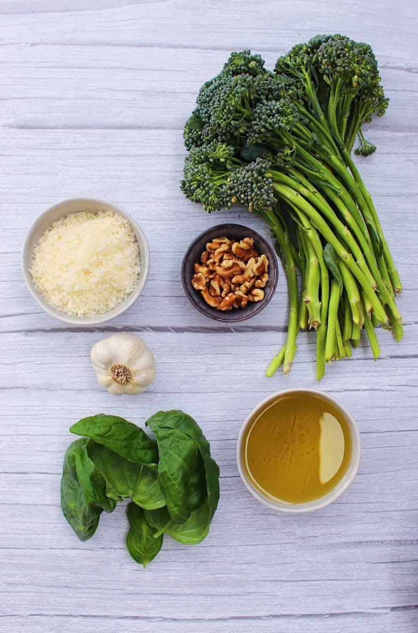 Broccoli pesto ingredients. 